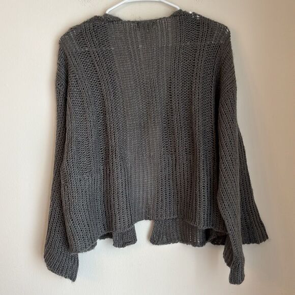 Figwood Women’s chunky knit cropped open knit bell sleeve boho sweater gray S\M - Picture 9 of 9